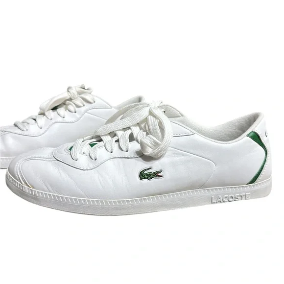 181. 🐊Lacoste White lace up Sneakers with Green Details mens size 12